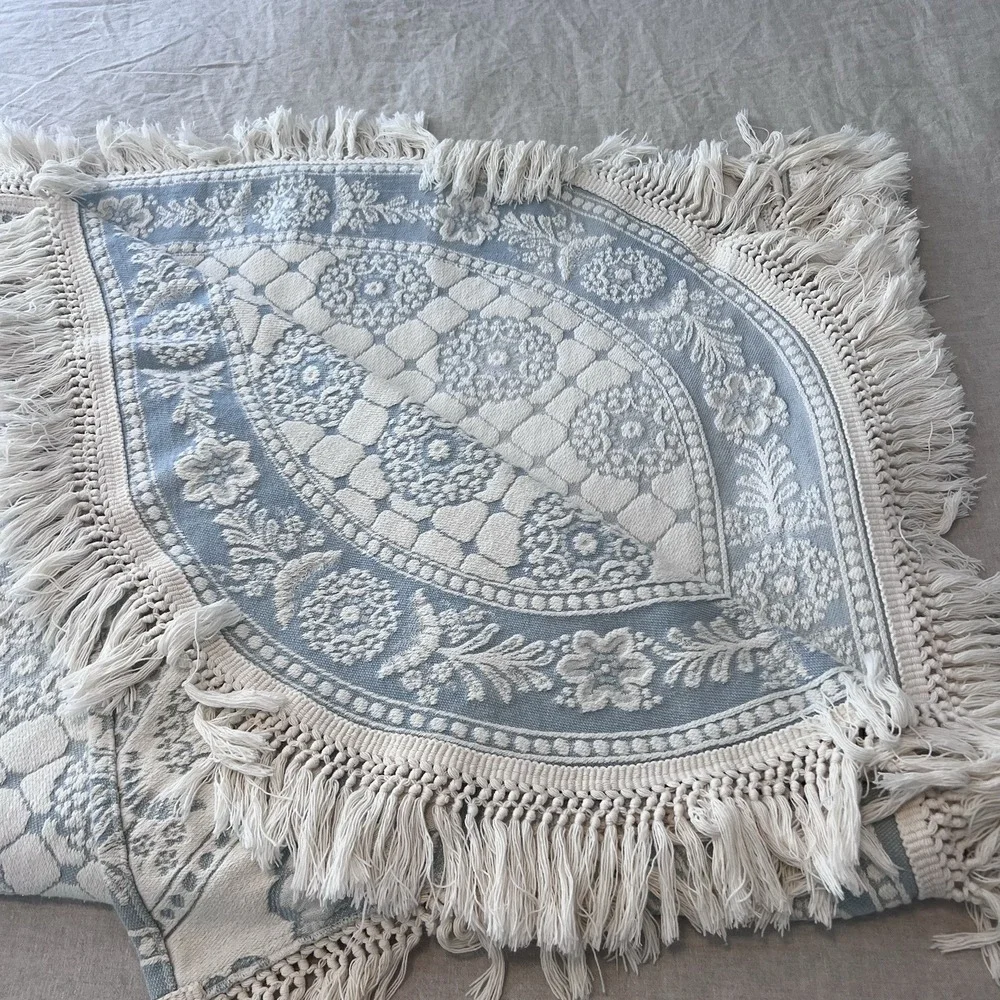 Vtg. Crown Crafts WOVEN BLUE WILLIAMSBURG Cotton FULL BEDSPREAD - 90